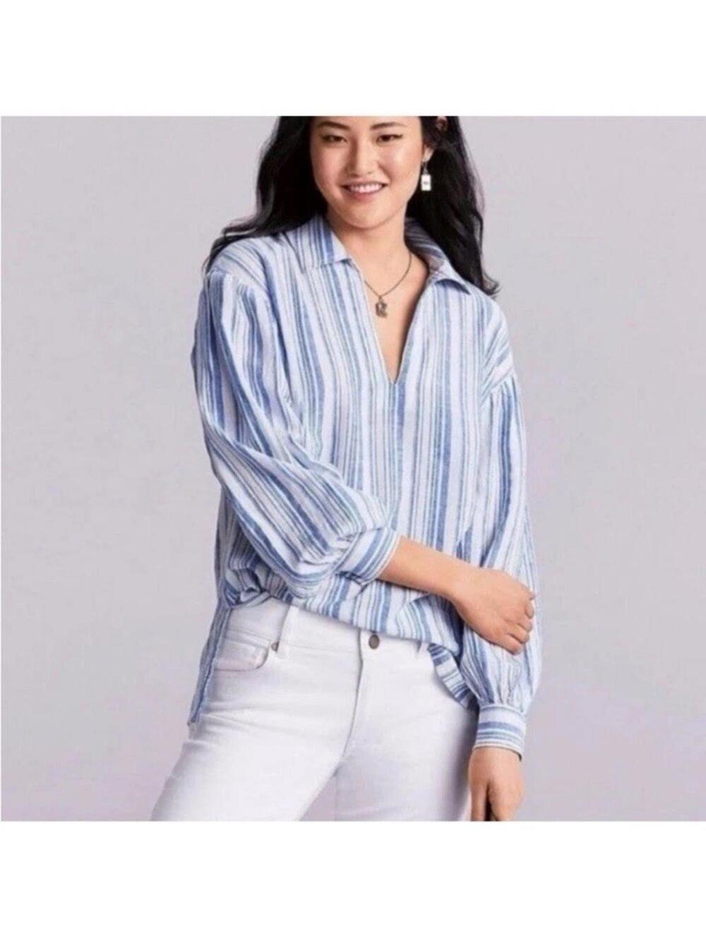 Cabi Pacific Top Linen Blend Striped Tunic Top Size Medium
